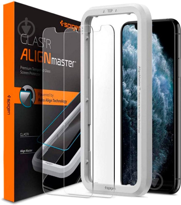 Захисне скло Spigen для для Apple iPhone 11 Pro/XS/X AlignMaster Glas tR (2 pack) Clear (AGL00109) - фото 1