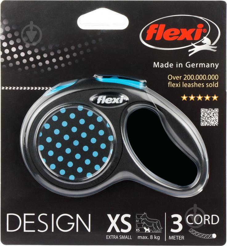 Поводок-рулетка Flexi Disign XS черный с голубыми вставками до 8 кг 3 м - фото 2 Поводок-рулетка Flexi Disign XS черный с голубыми вставками до 8 кг 3 м - фото 2