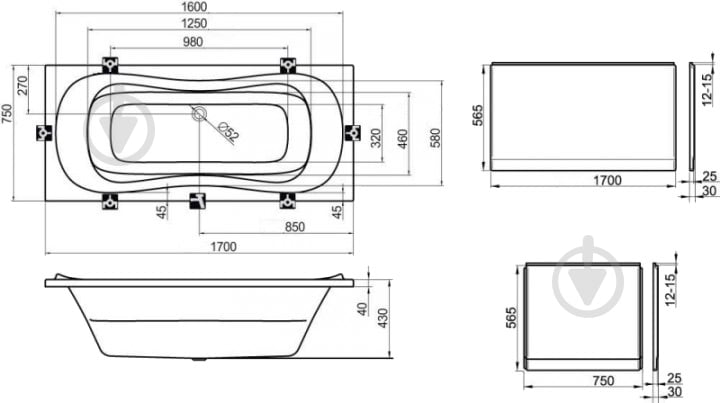 Ванна акриловая Ravak 170х75 см Campanula II 170x75 (CA21000000) - фото 3 Ванна акриловая Ravak 170х75 см Campanula II 170x75 (CA21000000) - фото 3
