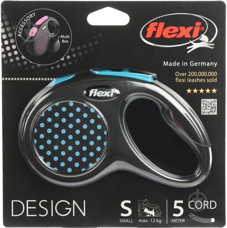 Поводок-рулетка Flexi Disign S черный с голубыми вставками до 12 кг 5 м - фото 2