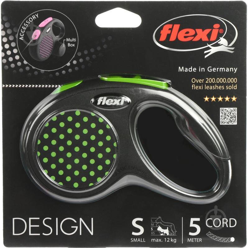 Поводок-рулетка Flexi Disign S черный с зелеными вставками до 12 кг 5 м - фото 2
