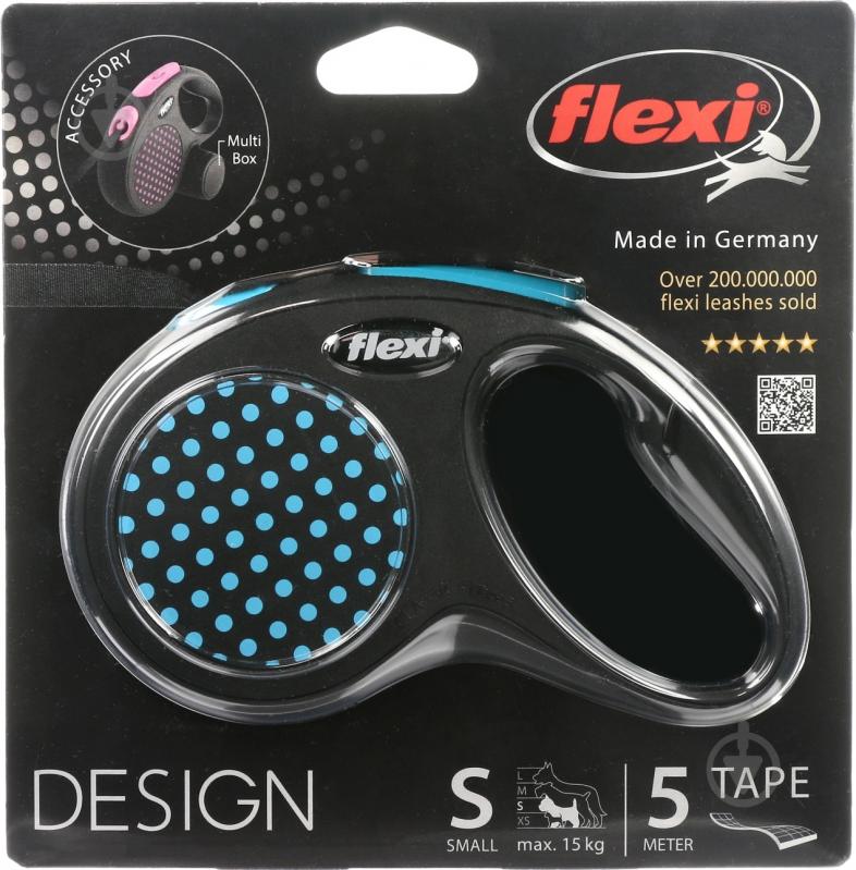 Поводок-рулетка Flexi Disign S черный с голубыми вставками до 15 кг 5 м - фото 2 Поводок-рулетка Flexi Disign S черный с голубыми вставками до 15 кг 5 м - фото 2