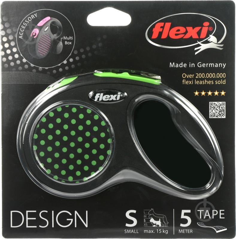 Поводок-рулетка Flexi Disign S черный с зелеными вставками до 15 кг 5 м - фото 2
