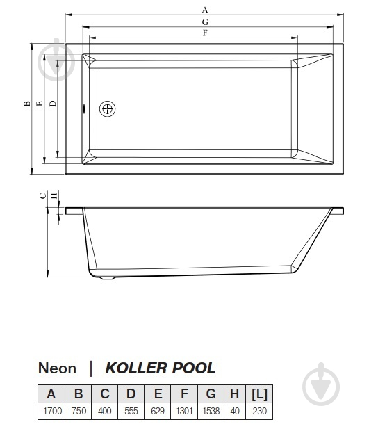 Ванна акриловая Koller Pool Neon 170х75 см Black Matt (без ножек) - фото 3