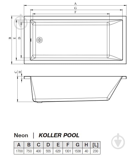 Ванна акрилова Koller Pool Neon 170х75 см White Matt (без ніжок) - фото 3