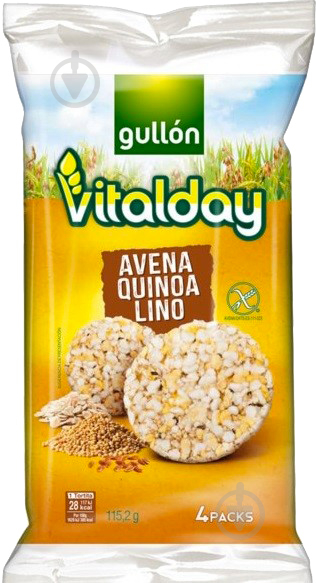 Хлібці Gullon Vitalday з вівсянкою, кіноа та льоном без глютену 115г 8 шт/ящ (8410376051926) - фото 1