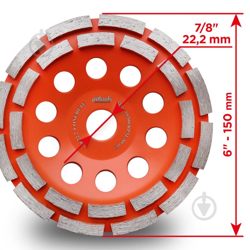 Чашка алмазная двухрядная PDT Шлифовальная по бетону CONCRETE 12А2-45 65151ACRT - фото 3