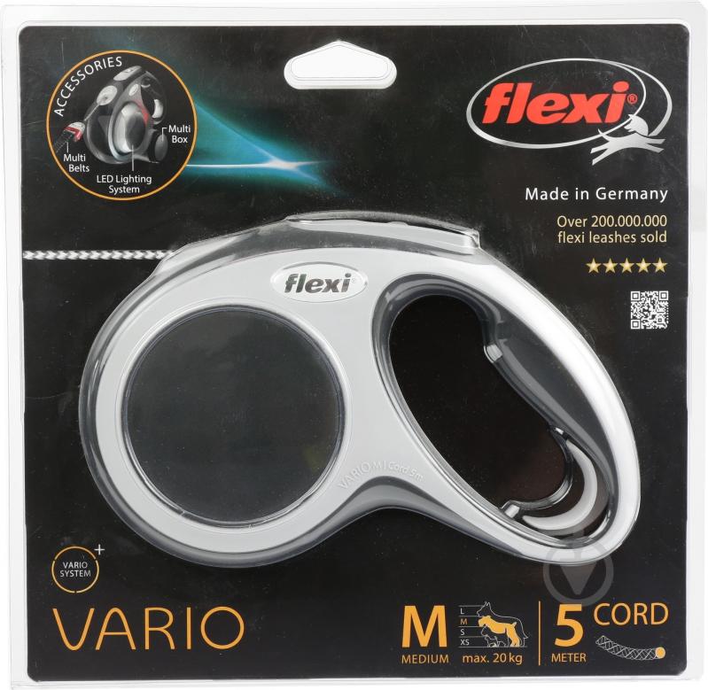 Поводок-рулетка Flexi Vario M черный с серыми вставками до 20 кг 5 м - фото 2