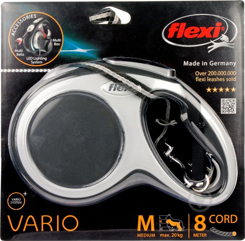 Повідець-рулетка Flexi Vario M чорний із сірими вставками до 20 кг 8 м - фото 2 Повідець-рулетка Flexi Vario M чорний із сірими вставками до 20 кг 8 м - фото 2