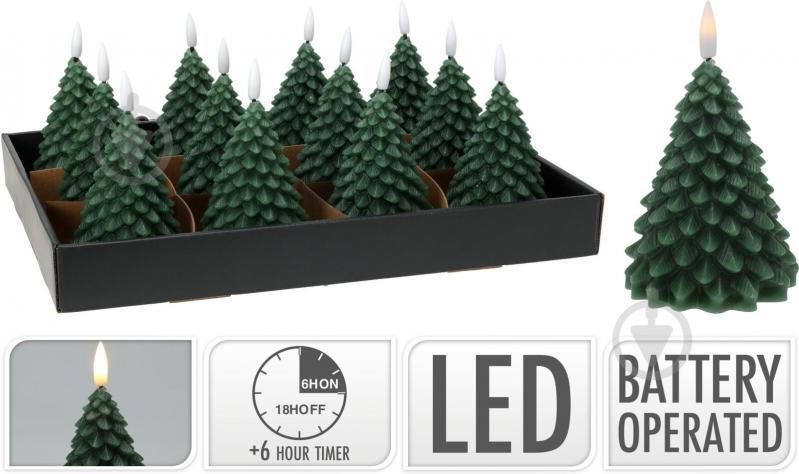 Свічка з LED-підсвіткою Tree 11 см темно-зелена Koopman - фото 2