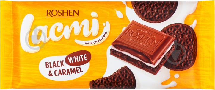Шоколад Roshen Lacmi молочний з молочною начинкою карамеллю та печивом з какао 120г - фото 1
