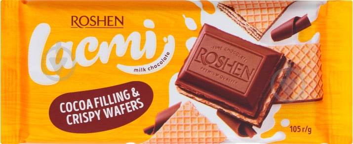 Шоколад Roshen Lacmi молочний з шоколадною начинкою і вафлі - фото 1