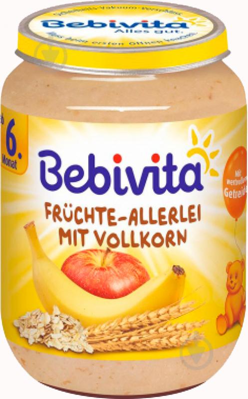 Пюре Bebivita ФРУКТОВО-ЗЕРНОВОЕ ПЮРЕ BEBIVITA ФРУКТОВОЕ АССОРТИ СО ЗЛАКАМИ, 190 Г, ОТ 6 МЕСЯЦЕВ - фото 1