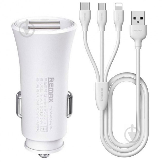 Автомобильное зарядное устройство Remax Rocket 2xUSB 2.4A RCC-217-WHITE - фото 1