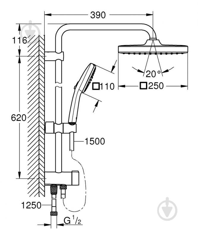 Душова система Grohe Vitalio Comfort 250 Cube (26698001) - фото 5