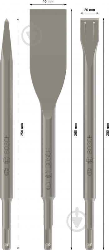 Набір зубил Bosch SDS-plus 250 мм 3 шт. 2607019159 - фото 2 Набір зубил Bosch SDS-plus 250 мм 3 шт. 2607019159 - фото 2
