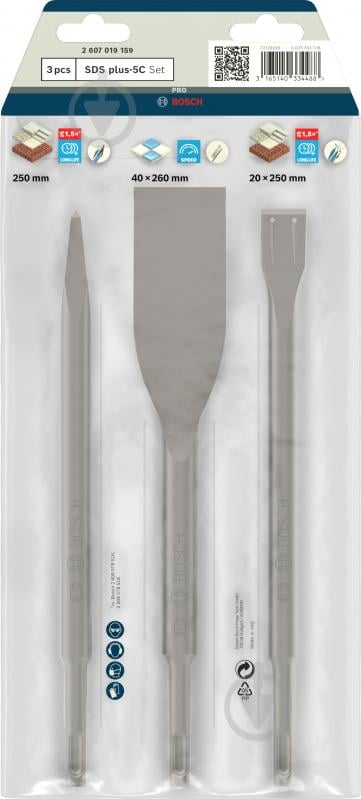 Набір зубил Bosch SDS-plus 250 мм 3 шт. 2607019159 - фото 3 Набір зубил Bosch SDS-plus 250 мм 3 шт. 2607019159 - фото 3