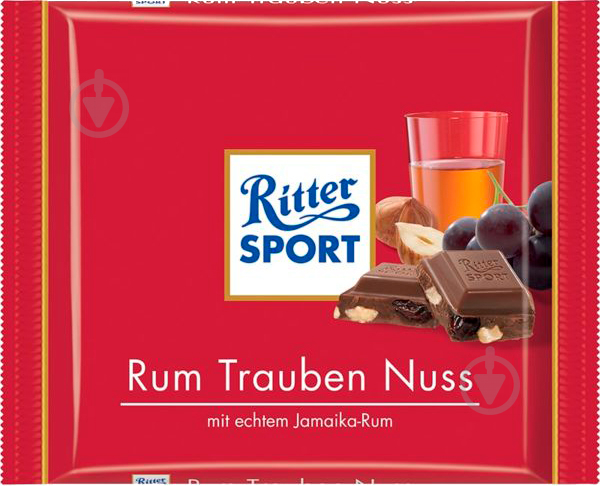 Молочний шоколад Ritter Sport молочний з ямайським ромом, родзинками та горіхами (22292100) 100 г - фото 1