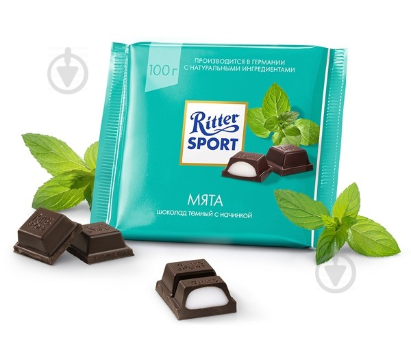 Шоколад Ritter Sport чорний з кремово-мятною начинкою 100 г - фото 1