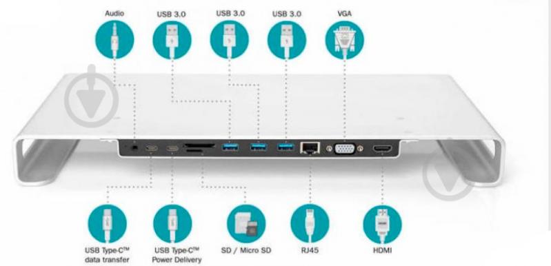 Док-станция Digitus 11 в 1 с алюминиевой подставкой для монитора USB Type-C Silver silver (DA-70881) - фото 9