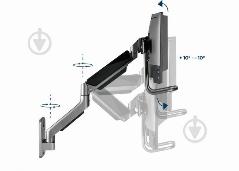 Крепление для монитора Gembird для 2 мониторов 17-32" (до 8 кг) MA-WA2-02 поворотно-наклонные 17"-32" серебряный - фото 11