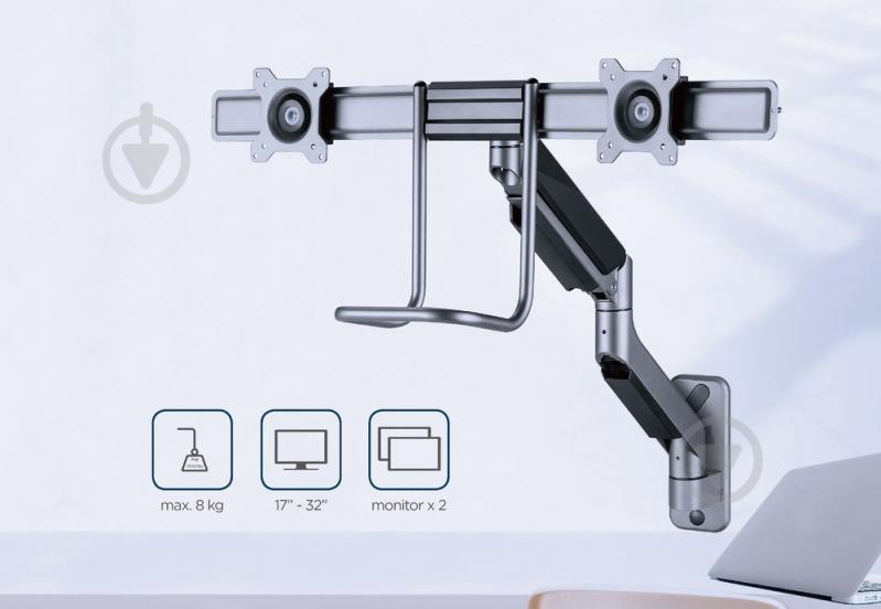 Крепление для монитора Gembird для 2 мониторов 17-32" (до 8 кг) MA-WA2-02 поворотно-наклонные 17"-32" серебряный - фото 12