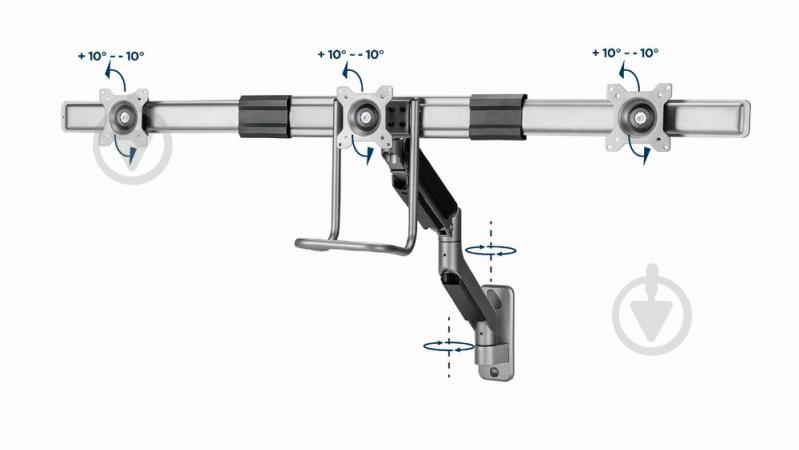 Крепление для монитора Gembird для 3 мониторов 17-27" (до 6 кг) MA-WA3-01 поворотно-наклонные 17"-27" серебряный - фото 6