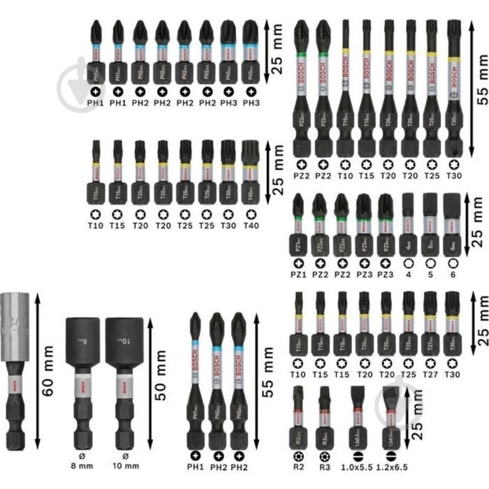 Набор бит Bosch PRO Impact Set с держателем 2608521U89 - фото 2 Набор бит Bosch PRO Impact Set с держателем 2608521U89 - фото 2