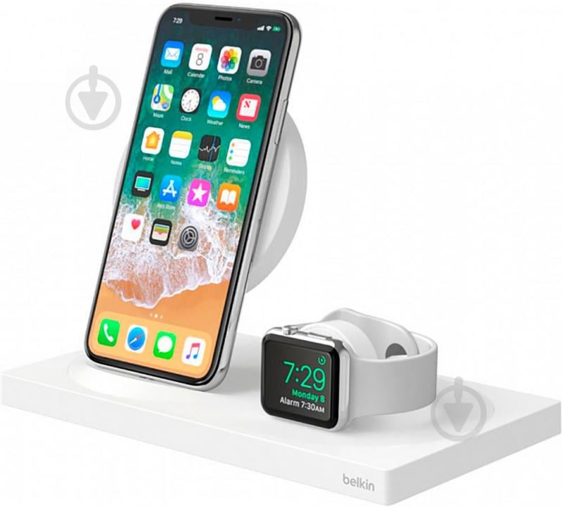 Беспроводное зарядное устройство Belkin 2-in-1 Wireless Pad/Stand/Apple Watch (F8J234VFWHT-APL) - фото 5