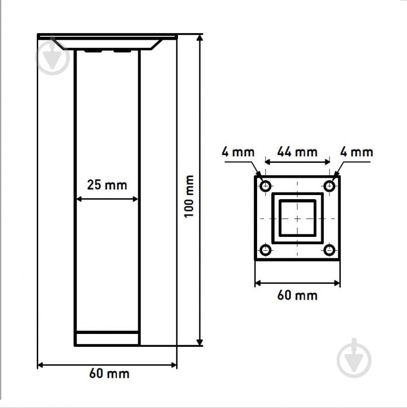 Меблева ніжка Larvij L61S10MS25 квадратна 25х25х100 мм срібляста - фото 2