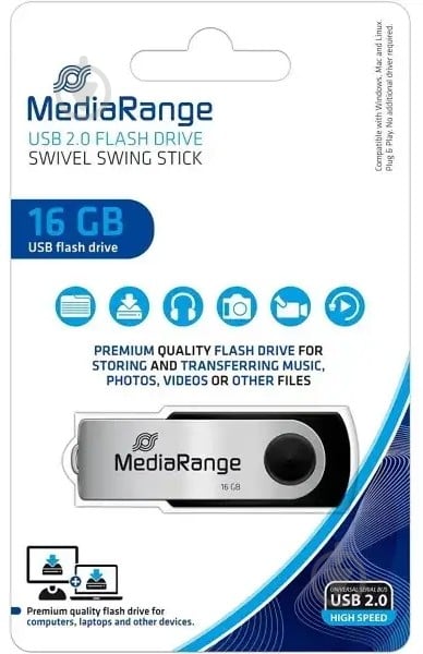 Флешпам'ять USB MediaRange 16 ГБ USB 2.0 black/silver (MR910) - фото 3