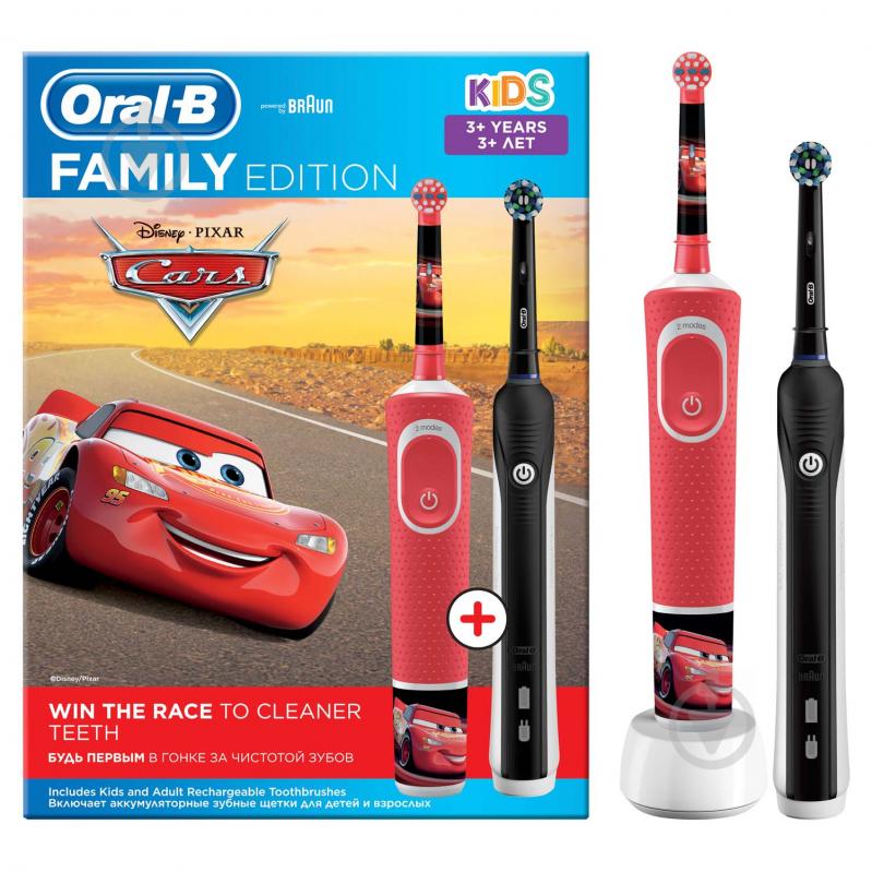 Набор электрических зубных щеток Oral-B Braun Family Edition 2 шт: Pro 1 & Kids Cars - фото 1