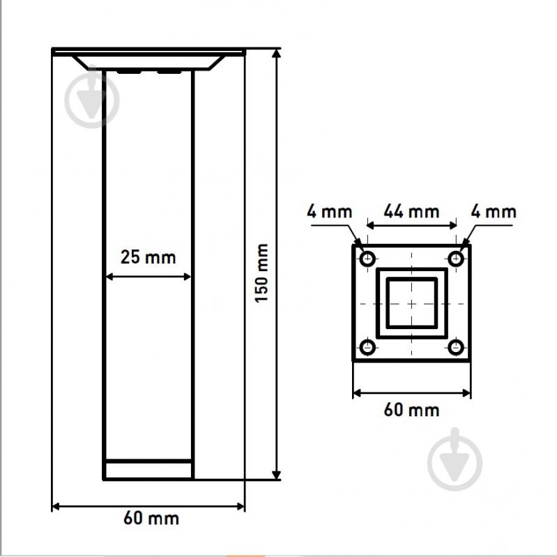 Меблева ніжка Larvij L61S15BL25 квадратна 25х25х150 мм чорна - фото 2