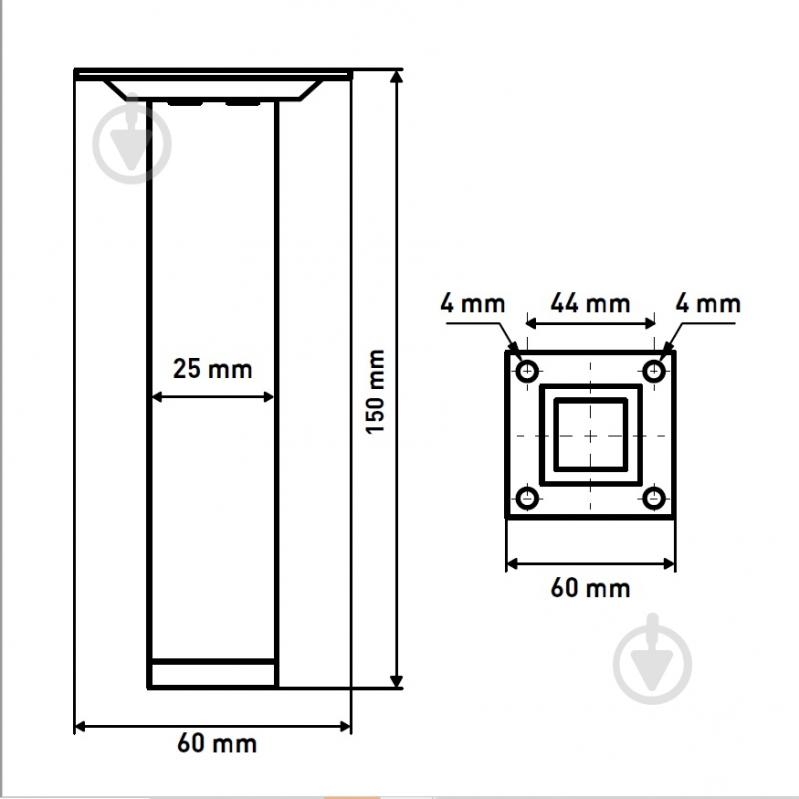 Меблева ніжка Larvij L61S15MS25 квадратна 25х25х150 мм срібляста - фото 2 Меблева ніжка Larvij L61S15MS25 квадратна 25х25х150 мм срібляста - фото 2