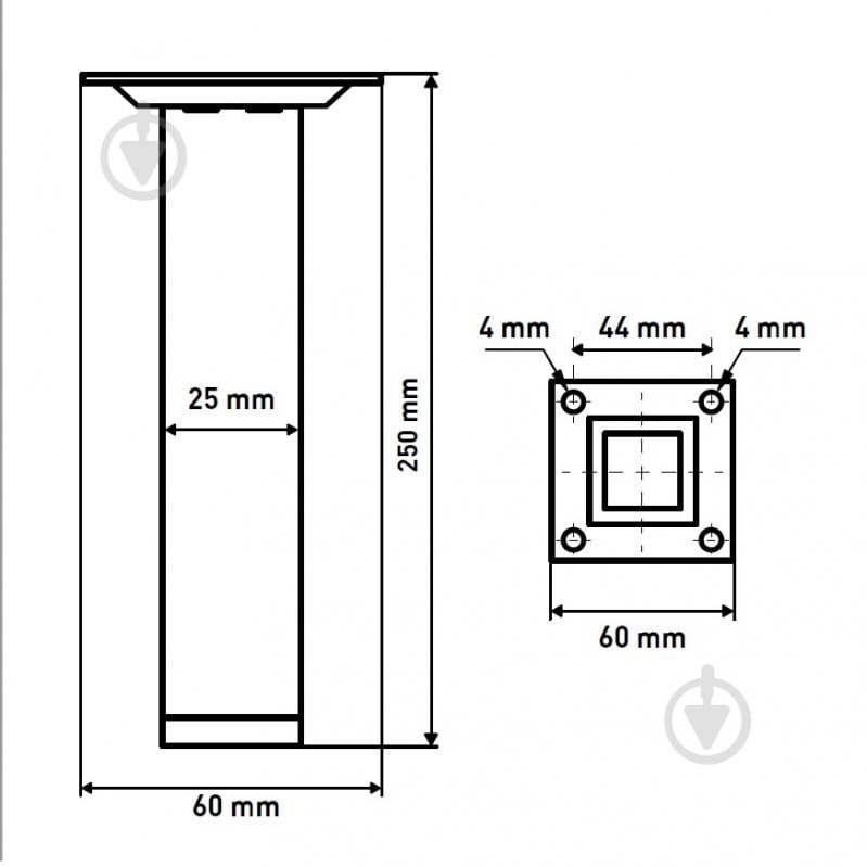 Меблева ніжка Larvij L61S25BL25 квадратна 25х25х250 мм чорна - фото 2