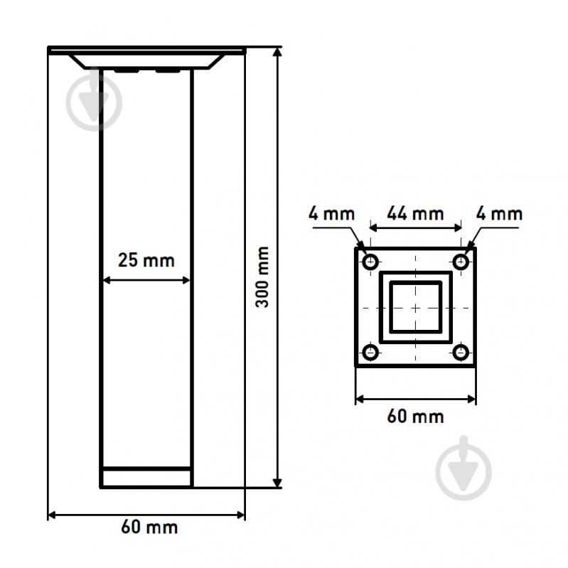 Меблева ніжка Larvij L61S30CH25 квадратна 25х25х300 мм хромована - фото 2