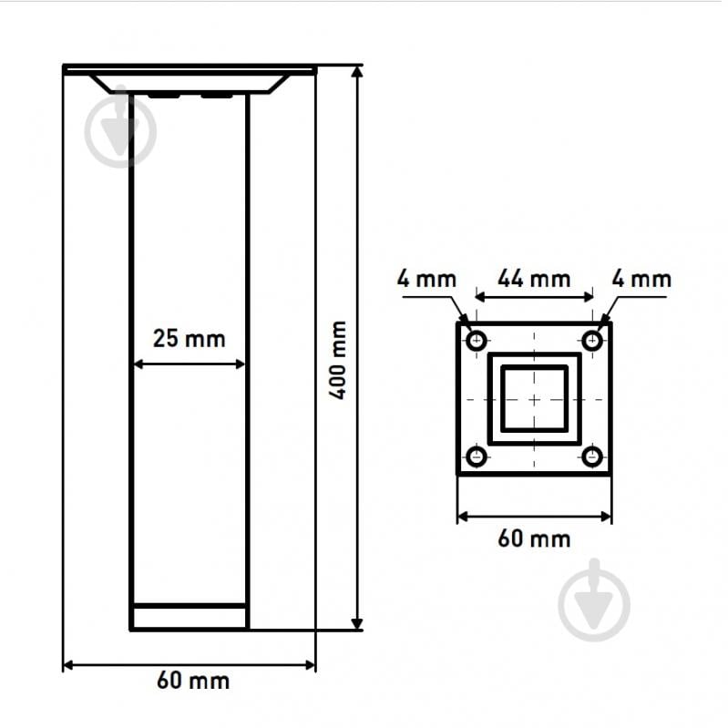 Меблева ніжка Larvij L61S40BL25 квадратна 25х25х400 мм чорна - фото 2