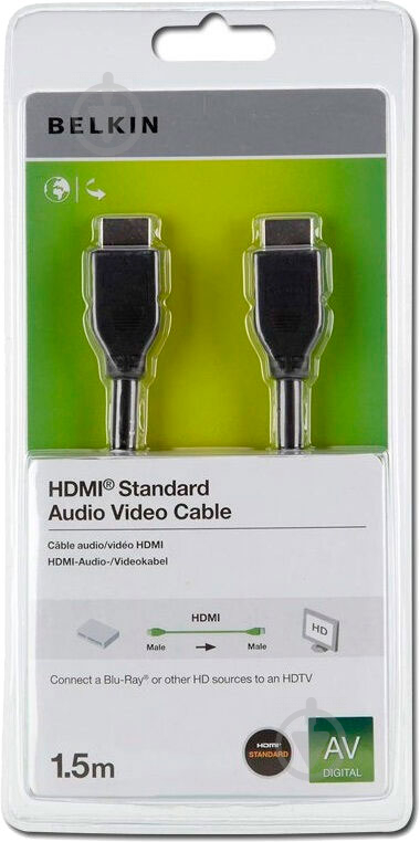 Кабель Belkin HDMI (AM/AM) Standard 1,5 м черный (F3Y017R1.5MBLK) - фото 1