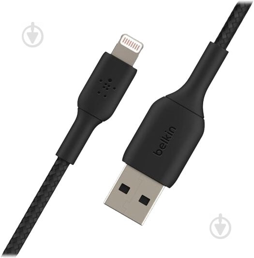 Кабель Belkin USB-A - Lightning BRAIDED 1 м чорний (CAA002BT1MBK) - фото 1