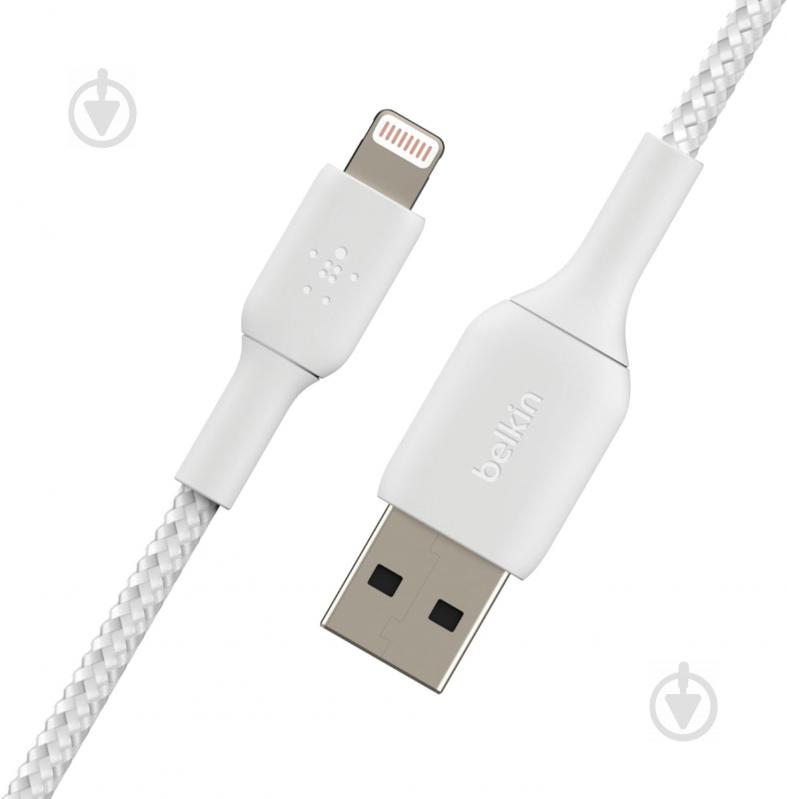 Кабель Belkin USB-A - Lightning BRAIDED 1 м білий (CAA002BT1MWH) - фото 1