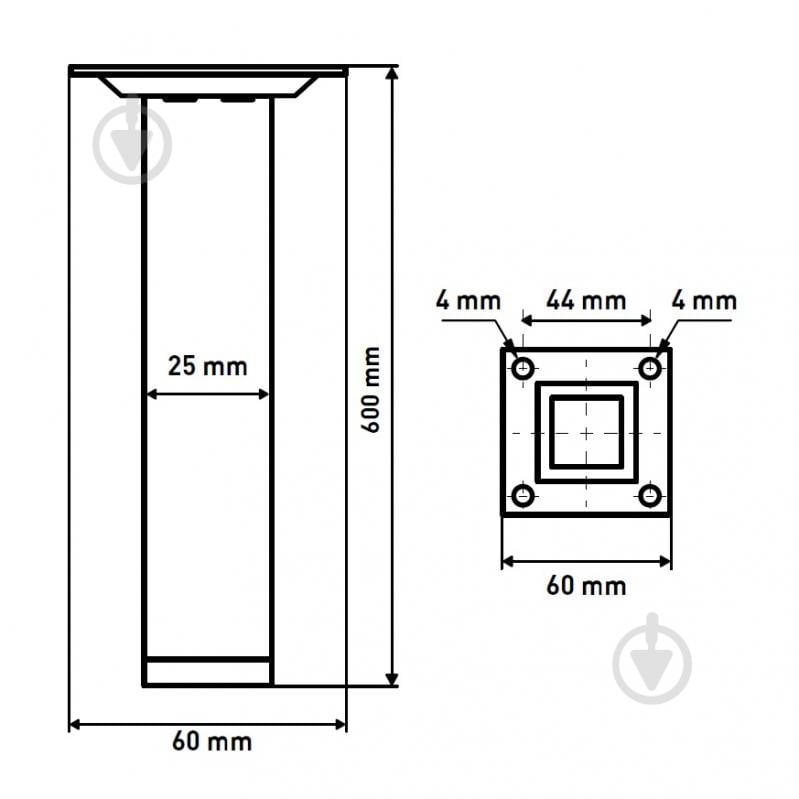 Мебельная ножка Larvij L61S60MS25 квадратная 25х25х600 мм серебристая - фото 2