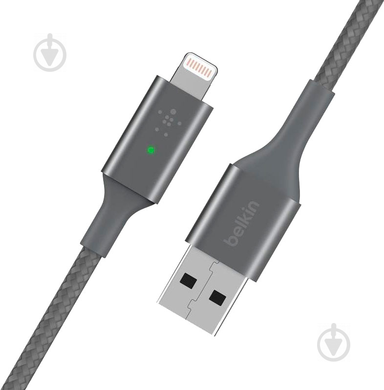 Кабель Belkin USB-A - Lightning BRAIDED 1,2 м сірий (CAA007BT04GR) - фото 1