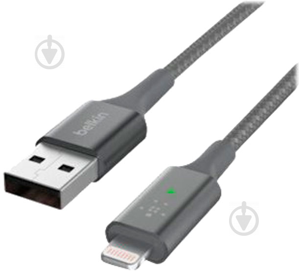 Кабель Belkin USB-A - Lightning BRAIDED 1,2 м сірий (CAA007BT04GR) - фото 3