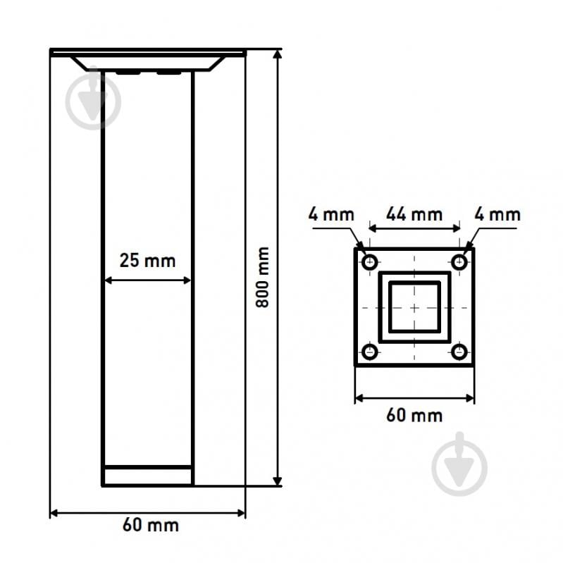Меблева ніжка Larvij L61S80CH25 квадратна 25х25х800 мм хромована - фото 2