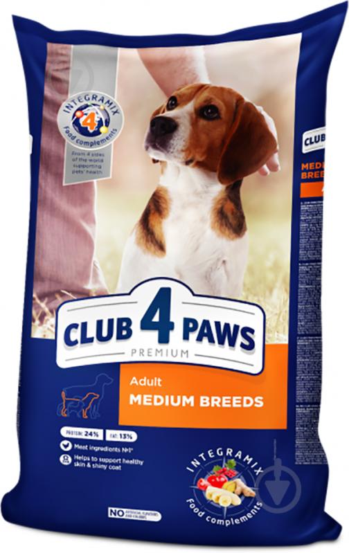 Корм для середніх порід Club 4 Paws Premium для собак середніх порід 14 кг (курка, рис) 14 кг - фото 1