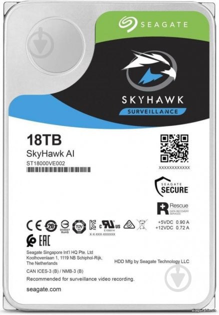 Жесткий диск Seagate SkyHawk AI Surveillance 18 ТБ 3,5" SATA III (ST18000VE002) white - фото 1