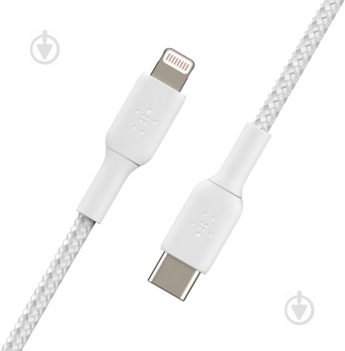 Кабель Belkin USB-С - Lightning, BRAIDED 1 м белый (CAA004BT1MWH) - фото 1