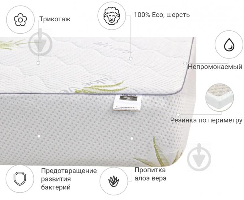 Наматрасник MirSon №1013 Alberto Wool Aloe Vera водонепроницаемый с резинкой по периметру 26х100x200 см - фото 2