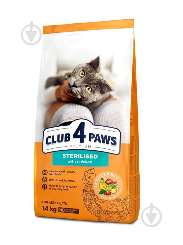 Корм сухий Club 4 Paws Преміум "Стерилізовані" для дорослих котів з куркою 14 кг - фото 1