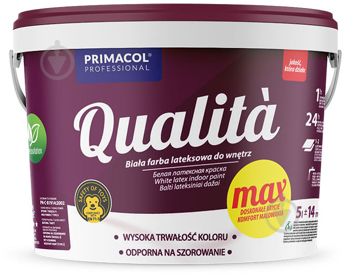 Фарба інтер'єрна латексна Primacol Professional Qualita Max мат H072 9 л - фото 2